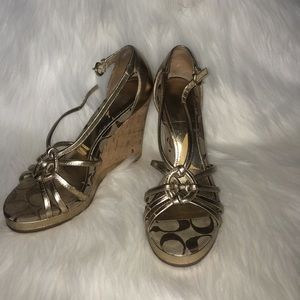COACH Gold wedge sandals